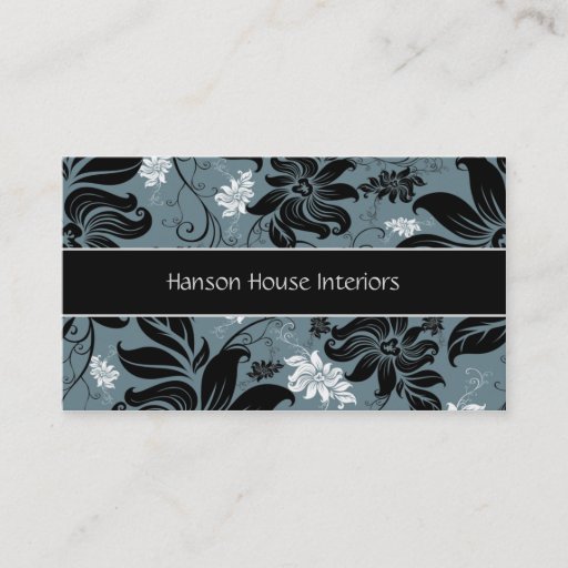 Customizable Elegant Black Blue White Floral Business Card