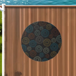 Elegant black blue yellow colorful circles pattern outdoor rug