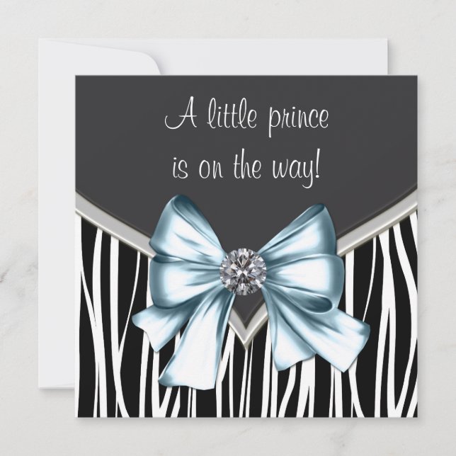 Elegant Black Blue Zebra Baby Shower Invitation (Front)