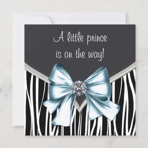 Elegant Black Blue Zebra Prince Baby Shower Announcement