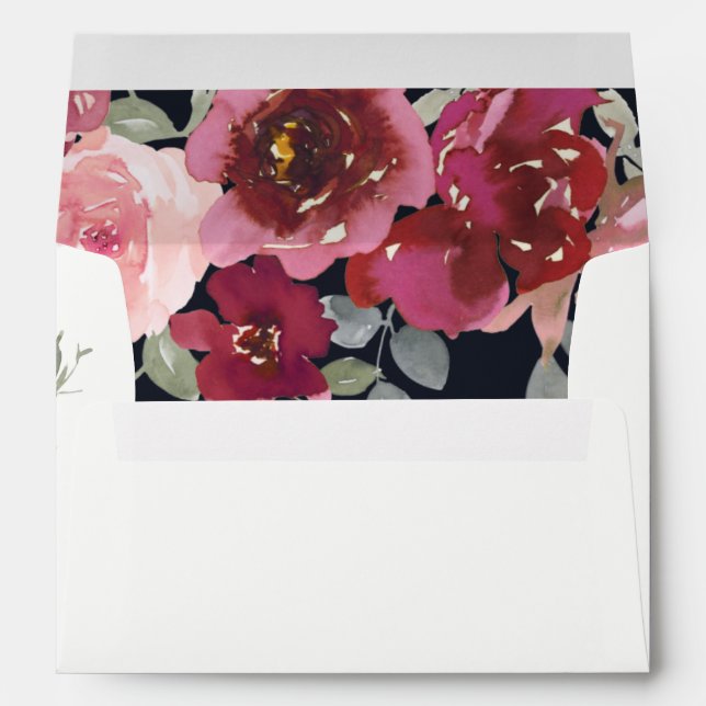 ELEGANT BLACK BLUSH BURGUNDY ROSE FLORAL ADDRESS ENVELOPE (Back (Bottom))