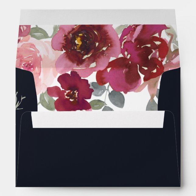 ELEGANT BLACK BLUSH BURGUNDY ROSE FLORAL ADDRESS ENVELOPE (Back (Bottom))