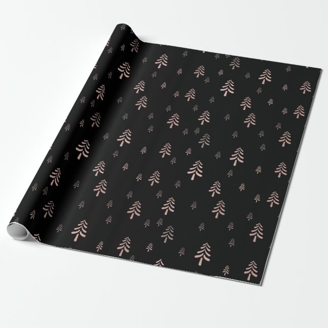 Elegant black blush pink christmas trees wrapping paper (Unrolled)