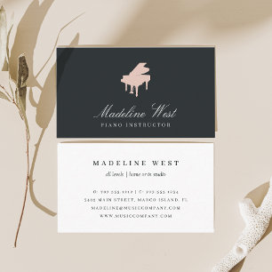 Elegant Black & Blush Pink Piano Instructor Business Card