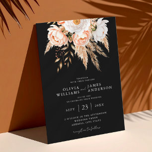 Elegant Black Boho Chic Floral Fall Wedding Invitation