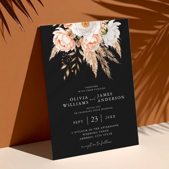 Elegant Black Boho Chic Floral Fall Wedding  Invitation (Creator Uploaded)