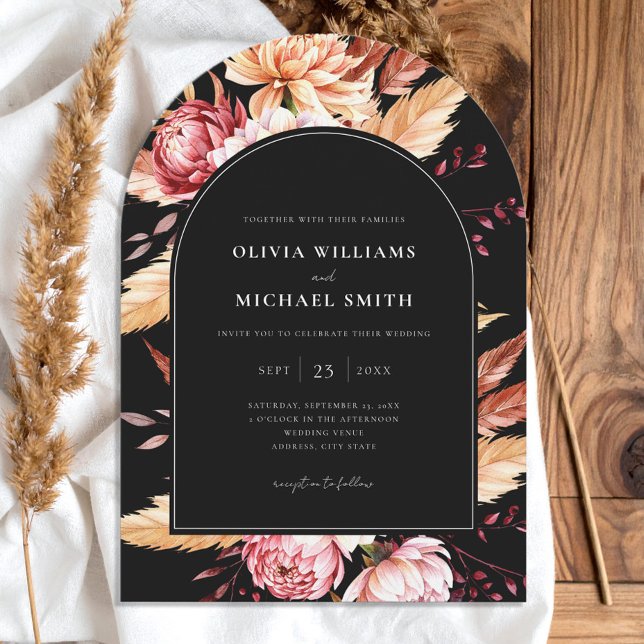 Elegant Black Boho Chic Floral Wedding Invitation (Creator Uploaded)