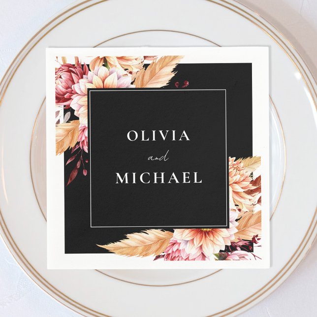 Elegant Black Boho Chic Floral Wedding Napkins (Creator Uploaded)