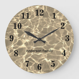 Elegant Black Bold Numbers Ocean Photo Personized Large Clock