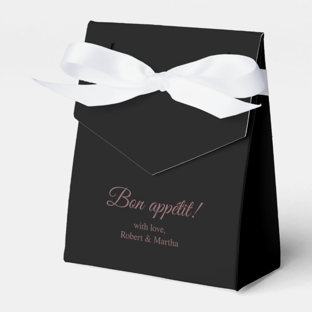Elegant Black Bon Appetit Personalized Favor Boxes (Front Side)