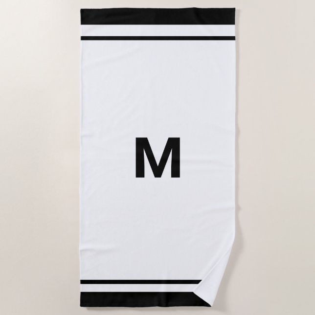 Elegant Black Border Script Monogram Letter  Beach Towel (Front)