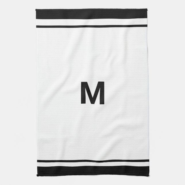 Elegant Black Border Script Monogram Letter  Kitchen Towel (Vertical)