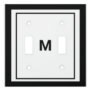 Elegant Black Border Script Monogram Letter Light Switch Cover
