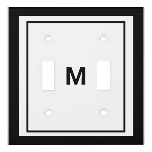 Elegant Black Border Script Monogram Letter  Light Switch Cover