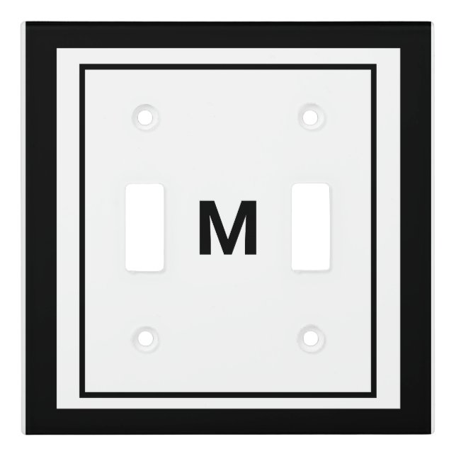 Elegant Black Border Script Monogram Letter  Light Switch Cover (Front)