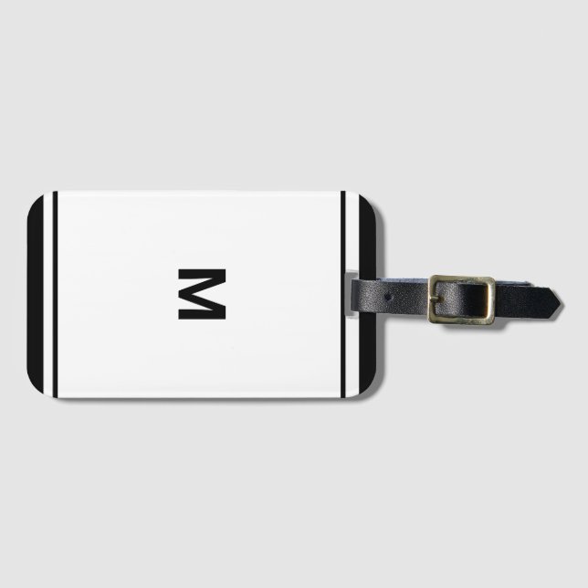 Elegant Black Border Script Monogram Letter  Luggage Tag (Front Horizontal)