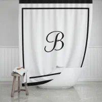 Light Beige and White Classic Square Monogram Shower Curtain, Zazzle