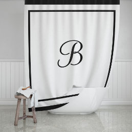 Elegant Black Border Script Monogram Letter Shower Curtain