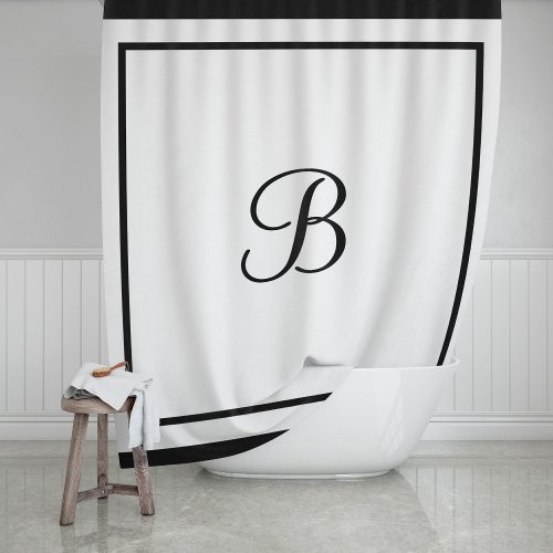 Elegant Black Border Script Monogram Letter Shower Curtain