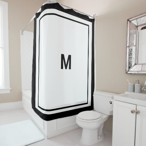 Elegant Black Border Script Monogram Letter Shower Shower Curtain