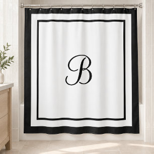 Elegant Black Border Script Monogram Shower Curtain