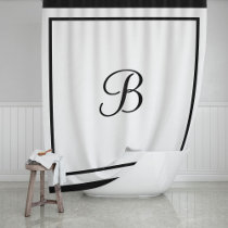 Elegant Black Border Script Monogram Shower Curtain