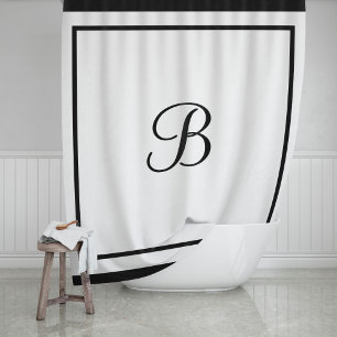 Elegant Black Border Script Monogram Shower Curtain