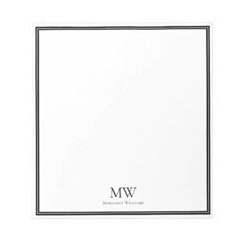 Elegant Black Border Two Initials Monogram Notepad