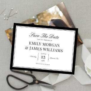 Elegant Black Border Vintage Type Photo Wedding Save The Date