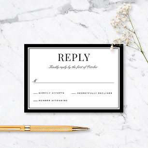 Elegant Black Border Vintage Typography Wedding RSVP Card