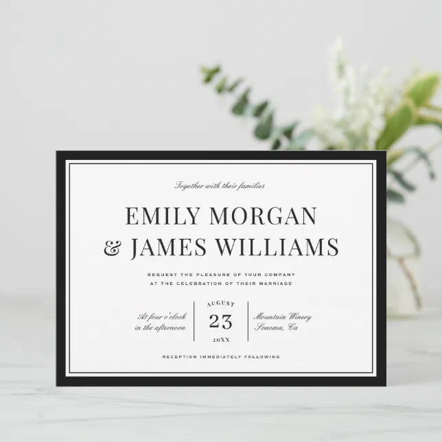 Elegant Black Border | Wedding Invitation | Zazzle