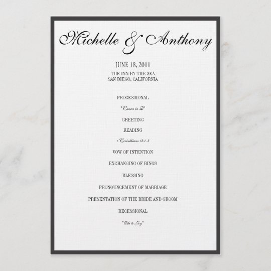 Elegant Black Border Wedding Program Zazzle Com