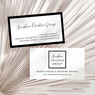 Elegant Black Border White Script Modern Business Card