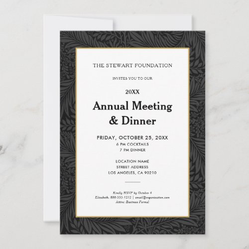 Elegant Black Botanical Annual Business Dinner Invitation