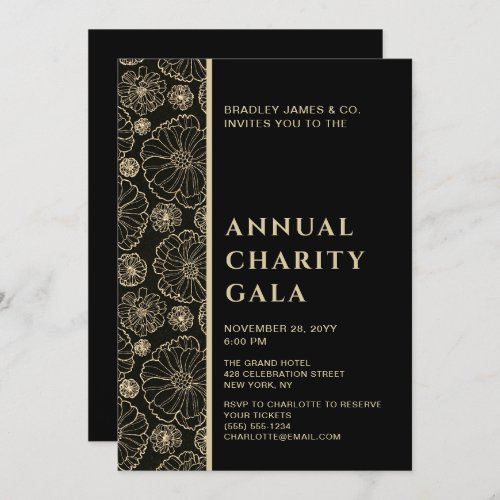 Elegant Black Botanical Charity Event Gala Party Invitation