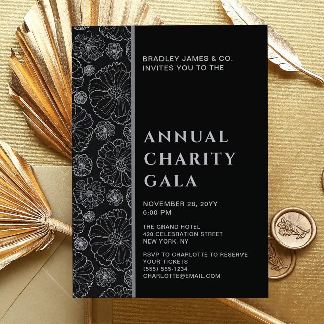 Elegant Black Botanical Charity Event Gala Party Invitation (Creator Uploaded)