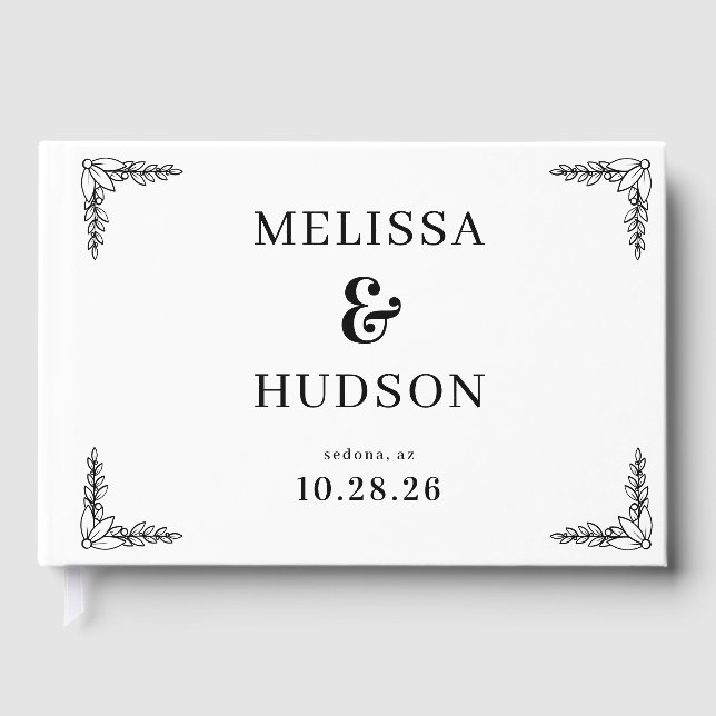 Elegant Black Botanical Guest Book (Front)