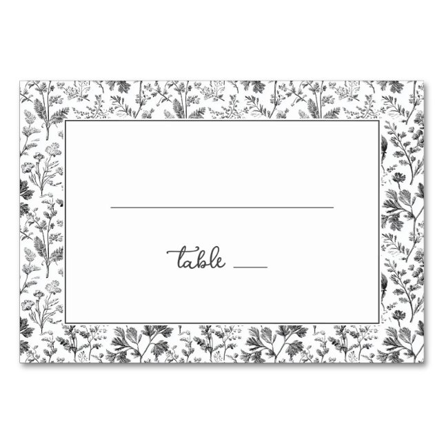 Elegant Black Botanical Table Number (Front)