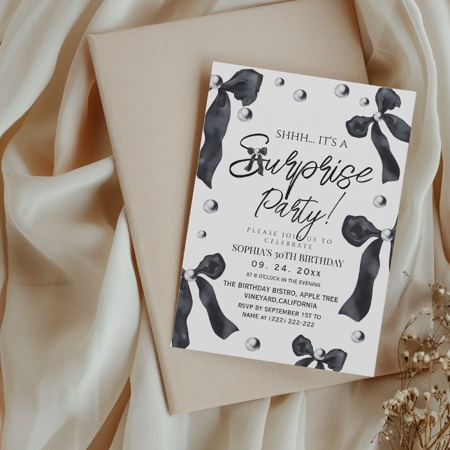Elegant Black Bow 30th Birthday Party  Invitation (Creator Uploaded)