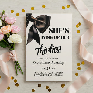 Elegant Black Bow 40th Birthday Invitation