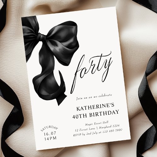 Elegant Black Bow 40th Birthday 