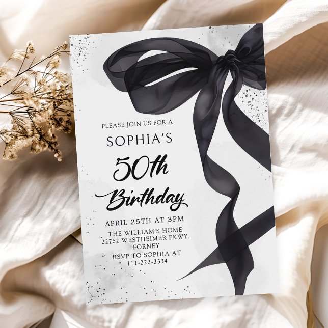 Elegant Black Bow 50th Birthday Party Invitation (Creator Uploaded)