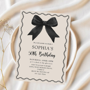 Elegant Black Bow 50th Birthday Party Invitation