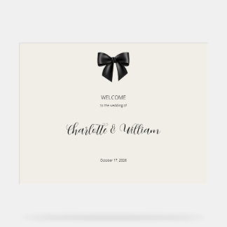Elegant Black Bow Acrylic Wedding Welcome Sign