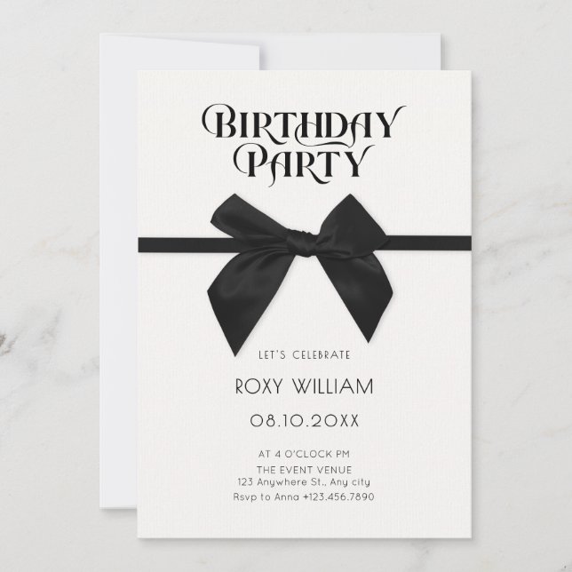 Elegant black bow birthday invitation (Front)