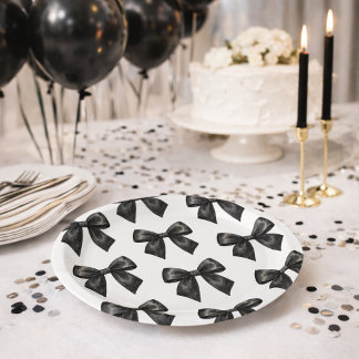 Elegant Black Bow Birthday Paper Plates
