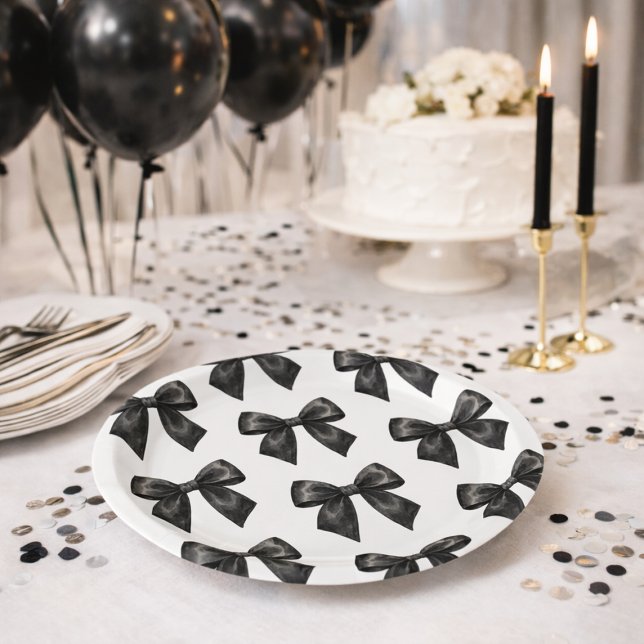 Elegant Black Bow Birthday Paper Plates (Elegant Black Bow Birthday Paper Plates)