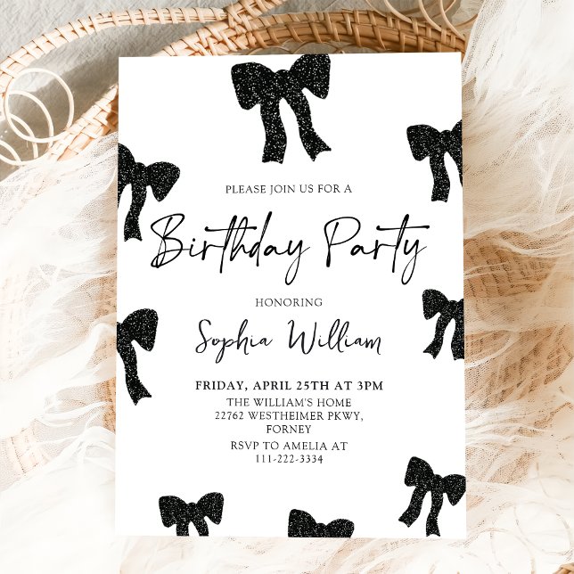 Elegant Black Bow Birthday Party Invitation (Creator Uploaded)