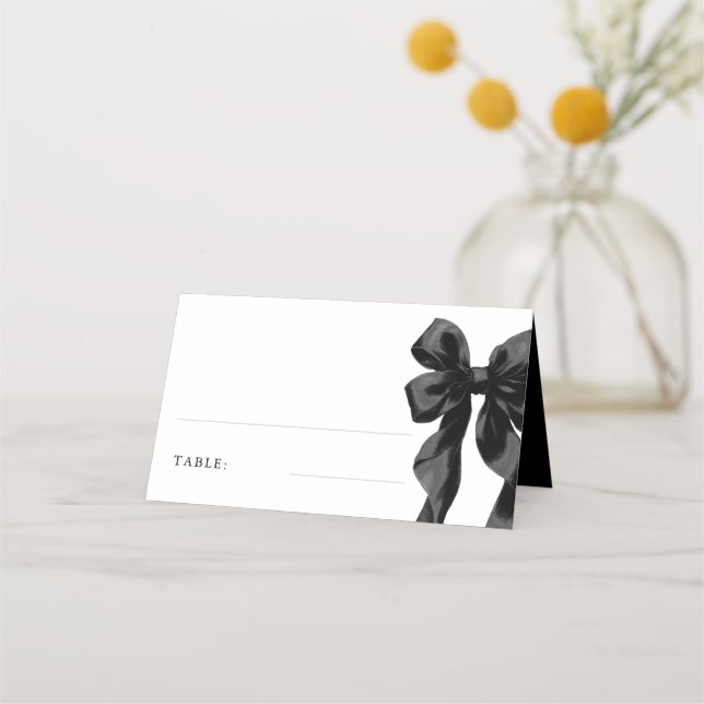 Elegant Black Bow Bridal Shower Table Place Card (Front)
