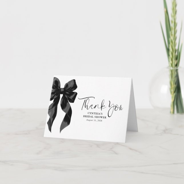Elegant Black Bow Bridal Shower Thank You (Front)